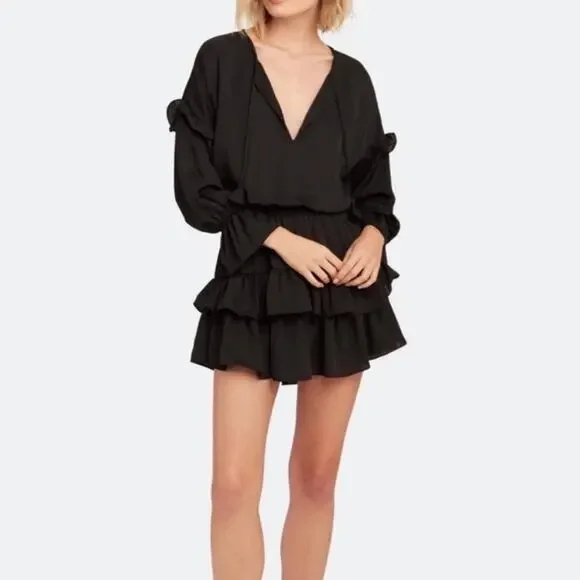 Misa Los Angeles Black Long Sleeve Amalya Ruffle Mini Dress Sz.S - Picture 2 of 16